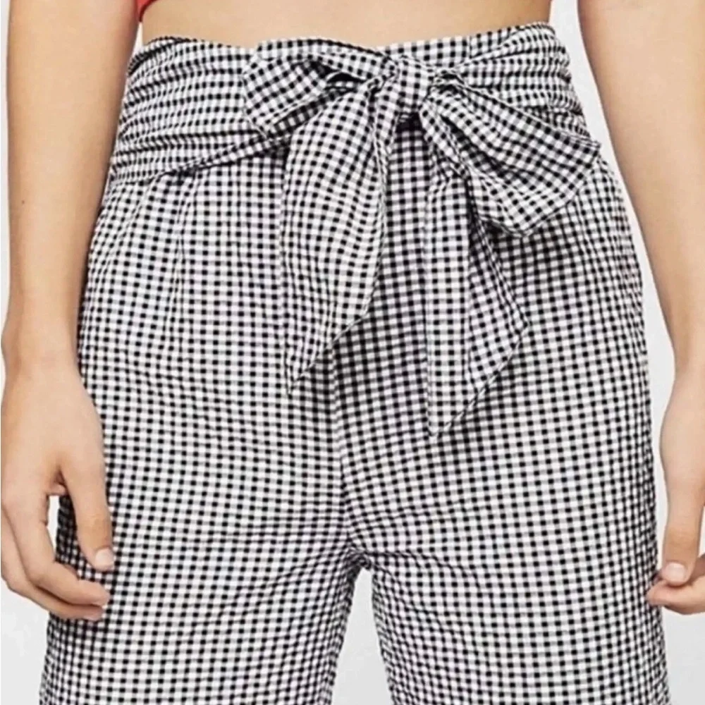 Free People Black and White Gingham Cropped Pants size 0 NWOT